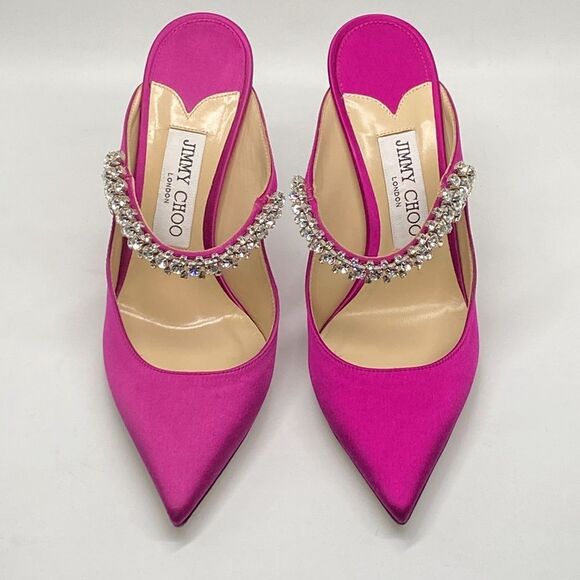 Jimmy Choo Bing 100 Satin Mules With Crystal Strap size 37 - Picture 3 of 13